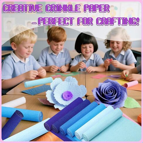 6 Rolls Crepe Paper Streamers, 10 Inch x 8 Feet Flower Making Kits with Floral Tape and Stem Wire for Birthday Party Wedding (Blue) in Kuwait