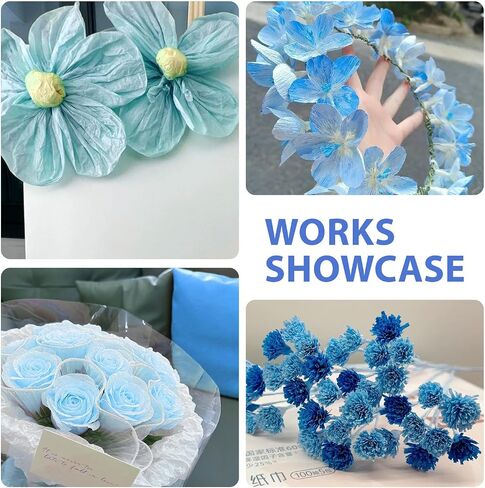 6 Rolls Crepe Paper Streamers, 10 Inch x 8 Feet Flower Making Kits with Floral Tape and Stem Wire for Birthday Party Wedding (Blue) in Kuwait