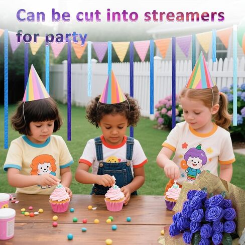 6 Rolls Crepe Paper Streamers, 10 Inch x 8 Feet Flower Making Kits with Floral Tape and Stem Wire for Birthday Party Wedding (Blue) in Kuwait
