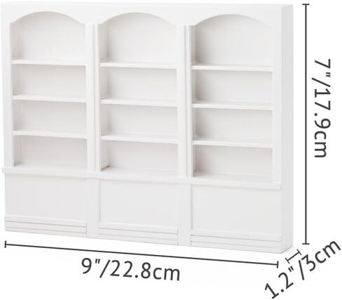 Odoria Dollhouse Bookcogich الرف المصغرة: 1/12 Scale Bookshelf for Books Library School Office - Mini Wall Display Cabinet Antique Retro - Tiny Wood Furniture Vintage Vintage White in Saudi Arabia