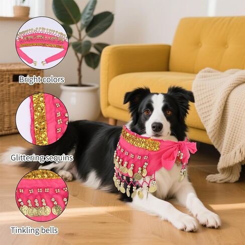 Dog Belly Dancer Skirt ، Bling Belly Dance Hip وشاح لـ Corgis الكلب التفاف مع الترتر من الترتر جرو للرقص الأليفة الأزياء لحفلات عيد الهالوين أداء الاحتفال (الوردي) in Kuwait