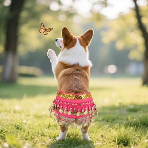 Dog Belly Dancer Skirt ، Bling Belly Dance Hip وشاح لـ Corgis الكلب التفاف مع الترتر من الترتر جرو للرقص الأليفة الأزياء لحفلات عيد الهالوين أداء الاحتفال (الوردي) in Kuwait
