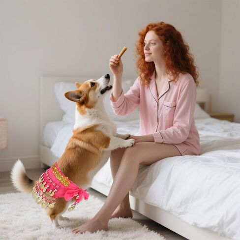 Dog Belly Dancer Skirt ، Bling Belly Dance Hip وشاح لـ Corgis الكلب التفاف مع الترتر من الترتر جرو للرقص الأليفة الأزياء لحفلات عيد الهالوين أداء الاحتفال (الوردي) in Kuwait