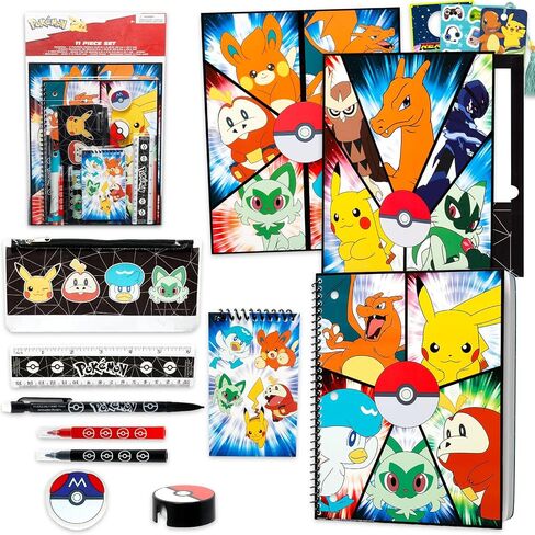 Pokemon Back to School for Kids - حزمة 11 قطعة مع مجلدات Pikachu ، دفتر ملاحظات ، أقلام الرصاص ، المرجعية ، الملصقات ، وأكثر من | اللوازم المدرسية نينتندو in Saudi Arabia
