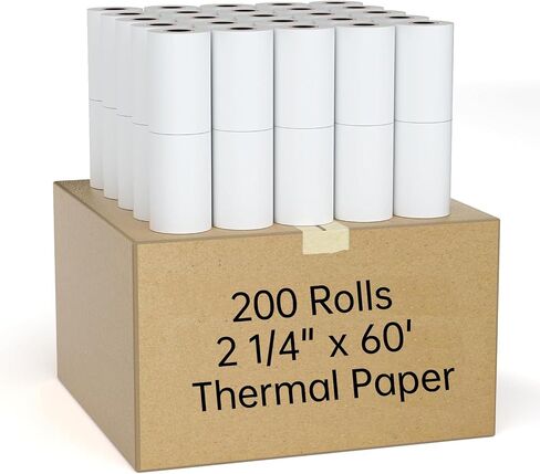 200 Rolls 2 1/4 "× 60 'لفائف الورق الحراري يناسب جميع آلة خصم بطاقة الائتمان Verifone Ingenico Square Clover Moneris TD Elavon Diameter 40mm Core 17mm 2.25 × 60 قدمًا. in Saudi Arabia