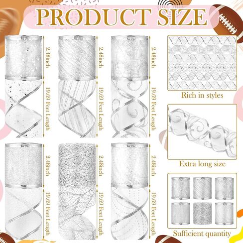 12 Rolls 78.74 Yards Homecoming Mum Ribbon Chrysanthemum Theme Supplies Polyester Sliver Ribbon Trim Embellishment Glitter for DIY Homecoming Chrysanthemum Wrapping Party Decor in Saudi Arabia