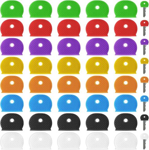 40Pcs Colorful Plastic Key Cap Tags, Key Color Caps Identifier Covers, Soft Rubber Key Identifiers, Plastic Key Toppers for Standard Flat House Keys, 8 Colors in Saudi Arabia