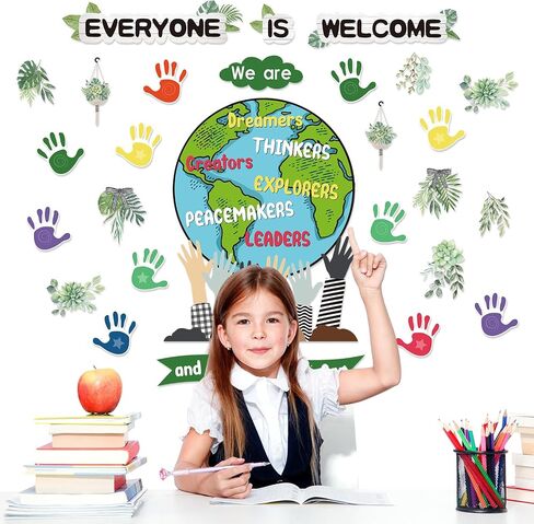 Pasimy 97 Pcs One World Together Classroom Decorations We are and Together We Can Change The World Bulletin Board Set Back to School Classroom Decor Positive Cutouts for School Chalkboard Wall Decor in Saudi Arabia
