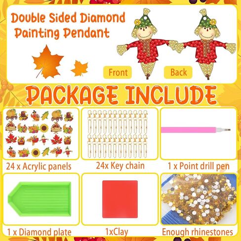 Outus 24 PCS Fall Diamond Artchain cheychain Kit Turkey Maple Acorn Acorn Diamond Art Ornaments 5D Diy Double Side Paint in Saudi Arabia