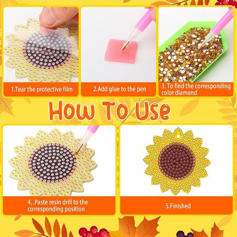 Outus 24 PCS Fall Diamond Artchain cheychain Kit Turkey Maple Acorn Acorn Diamond Art Ornaments 5D Diy Double Side Paint in Saudi Arabia