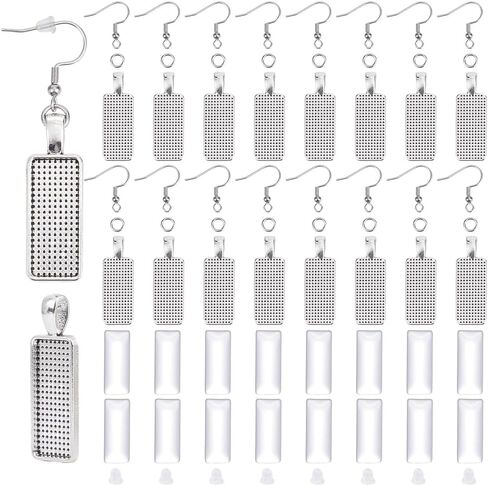 UNICRAFTALE 50 Sets Stainless Steel Earring Hooks With Drop Pendants Bezels DIY Making Kits Ear Wires With Teardrop Pendant Cabochon for Jewelry Making Stainless Steel Color in Saudi Arabia