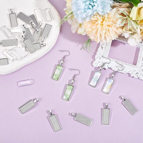UNICRAFTALE 50 Sets Stainless Steel Earring Hooks With Drop Pendants Bezels DIY Making Kits Ear Wires With Teardrop Pendant Cabochon for Jewelry Making Stainless Steel Color in Saudi Arabia