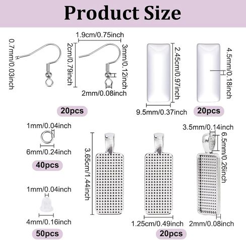 UNICRAFTALE 50 Sets Stainless Steel Earring Hooks With Drop Pendants Bezels DIY Making Kits Ear Wires With Teardrop Pendant Cabochon for Jewelry Making Stainless Steel Color in Saudi Arabia