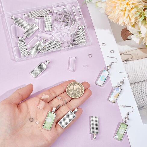 UNICRAFTALE 50 Sets Stainless Steel Earring Hooks With Drop Pendants Bezels DIY Making Kits Ear Wires With Teardrop Pendant Cabochon for Jewelry Making Stainless Steel Color in Saudi Arabia