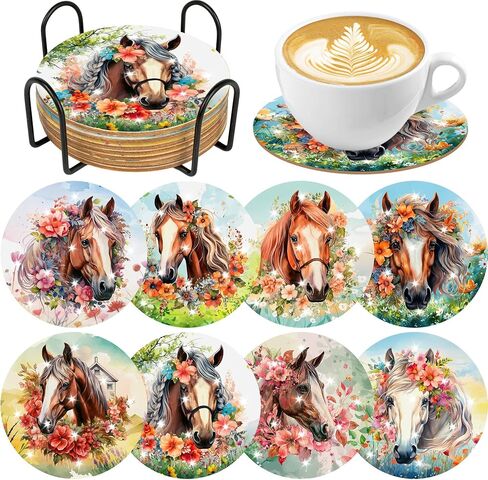 Coffee Diamond Art Coasters Kit, 8 Pcs Retro Diamond Painting Coaster with Holder and Cork Base, DIY Art Crafts Kits for Adults Beginners Coffee Lovers Home Café Table Decor in Saudi Arabia