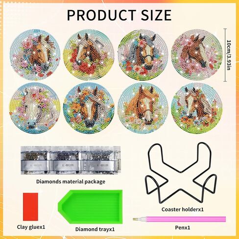 Coffee Diamond Art Coasters Kit, 8 Pcs Retro Diamond Painting Coaster with Holder and Cork Base, DIY Art Crafts Kits for Adults Beginners Coffee Lovers Home Café Table Decor in Saudi Arabia