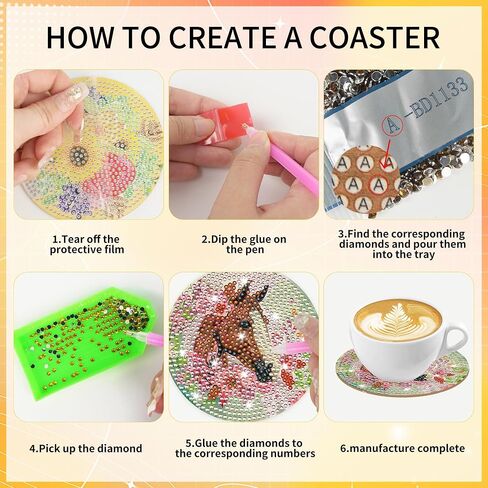 Coffee Diamond Art Coasters Kit, 8 Pcs Retro Diamond Painting Coaster with Holder and Cork Base, DIY Art Crafts Kits for Adults Beginners Coffee Lovers Home Café Table Decor in Saudi Arabia
