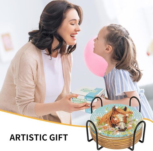Coffee Diamond Art Coasters Kit, 8 Pcs Retro Diamond Painting Coaster with Holder and Cork Base, DIY Art Crafts Kits for Adults Beginners Coffee Lovers Home Café Table Decor in Saudi Arabia