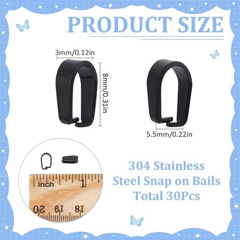 Sunnyclue 1 Box 30PCS Pinch Bails Snap on Bails Stains Stains Panch Panch Small Black Pendant Plendant Clip Open Clip Bails Pendant Clasp Pick Bails Panch for Jewelry Making Healsings in Saudi Arabia