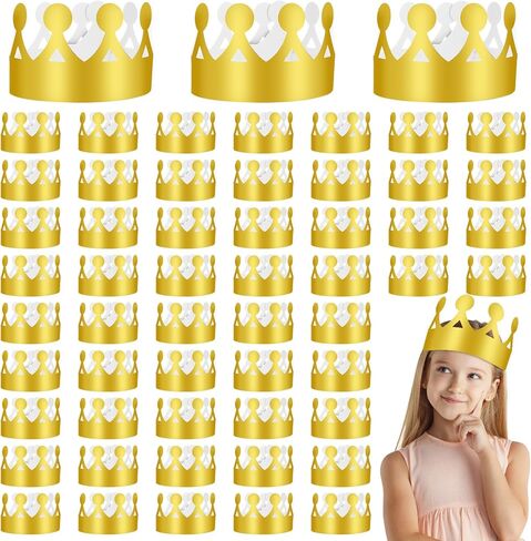 100 Pcs Birthday Crowns for Kids, Golden King Paper Crown Bulk Foldable & Adjustable Birthday Party Favors Hats Baby Shower Headwear for New Year Celebration Wedding Anniversary Photo Props Supplies in Kuwait