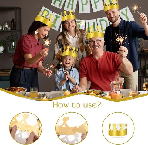 100 Pcs Birthday Crowns for Kids, Golden King Paper Crown Bulk Foldable & Adjustable Birthday Party Favors Hats Baby Shower Headwear for New Year Celebration Wedding Anniversary Photo Props Supplies in Kuwait