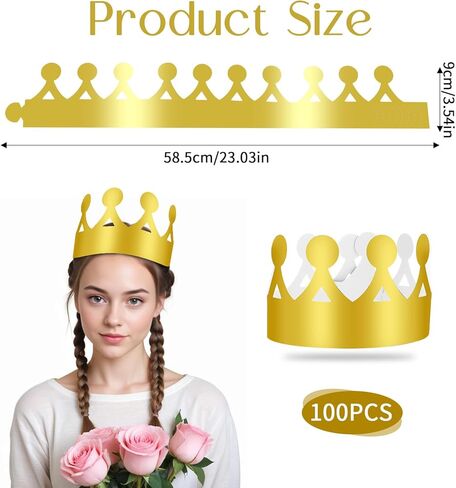 100 Pcs Birthday Crowns for Kids, Golden King Paper Crown Bulk Foldable & Adjustable Birthday Party Favors Hats Baby Shower Headwear for New Year Celebration Wedding Anniversary Photo Props Supplies in Kuwait