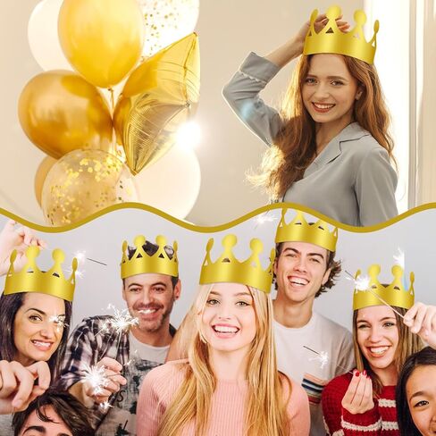 100 Pcs Birthday Crowns for Kids, Golden King Paper Crown Bulk Foldable & Adjustable Birthday Party Favors Hats Baby Shower Headwear for New Year Celebration Wedding Anniversary Photo Props Supplies in Kuwait