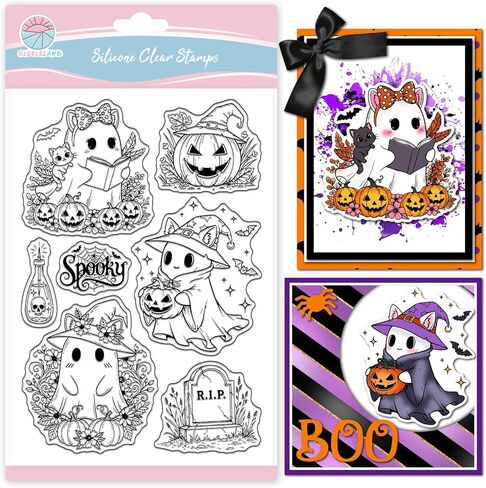 Globleland Halloween Animals Clear Stamps للبطاقات التي تصنع القطط الهالوين القطط شفافة ختم القرع سيليكون ختم لتصوير ألبوم DIY Scrapbooking Decor in Saudi Arabia