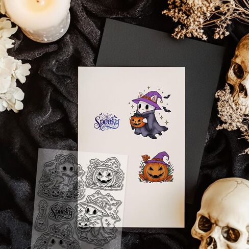 Globleland Halloween Animals Clear Stamps للبطاقات التي تصنع القطط الهالوين القطط شفافة ختم القرع سيليكون ختم لتصوير ألبوم DIY Scrapbooking Decor in Saudi Arabia