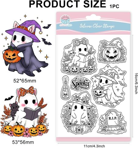 Globleland Halloween Animals Clear Stamps للبطاقات التي تصنع القطط الهالوين القطط شفافة ختم القرع سيليكون ختم لتصوير ألبوم DIY Scrapbooking Decor in Saudi Arabia