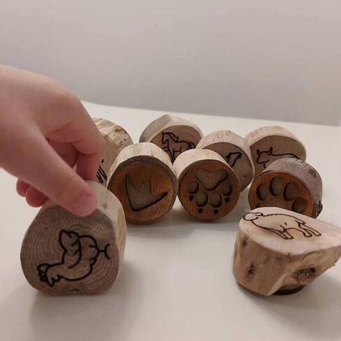 RiToEasysports 9 Tracks Playdough Stamps,Wooden Paws Print Stamp Set for Nature Explorations, Farm, Jungle and Forest Animals, Fun Addition for Playdough Fun (RiT in Saudi Arabia