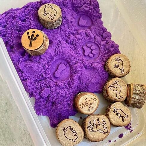 RiToEasysports 9 Tracks Playdough Stamps,Wooden Paws Print Stamp Set for Nature Explorations, Farm, Jungle and Forest Animals, Fun Addition for Playdough Fun (RiT in Saudi Arabia