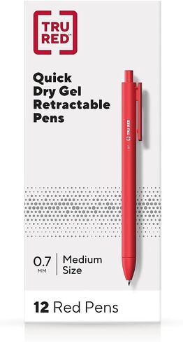 TRU RED Staples Retractable Quick Dry Gel Pens, Medium Point, 0.7mm, Red, Dozen (TR54500) in Saudi Arabia
