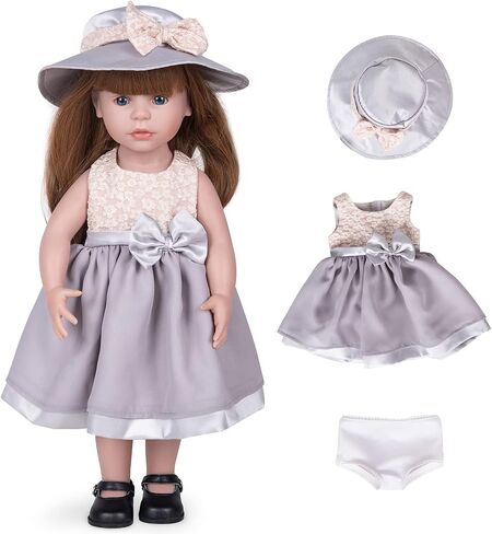 Doll Clothes and Accessories 3 Pc. Set Includes 1PC Beige and Bisque Skirt, 1PC Hat, 1PC White Underwear, Fashionable Skirt Dress Set for Baby Dolls (Without Doll & Shoes) in Kuwait