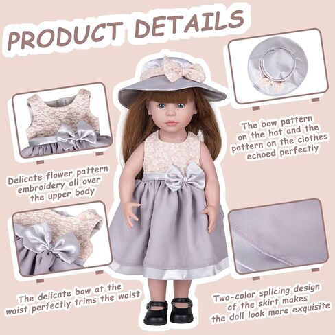 Doll Clothes and Accessories 3 Pc. Set Includes 1PC Beige and Bisque Skirt, 1PC Hat, 1PC White Underwear, Fashionable Skirt Dress Set for Baby Dolls (Without Doll & Shoes) in Kuwait
