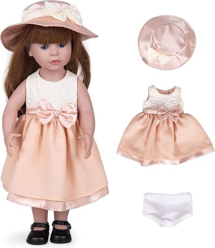 Doll Clothes and Accessories 3 Pc. Set Includes 1PC Beige and Bisque Skirt, 1PC Hat, 1PC White Underwear, Fashionable Skirt Dress Set for Baby Dolls (Without Doll & Shoes) in Kuwait