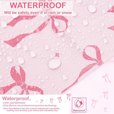 Honoson 200 Pcs Pink Bow Poly Mailer with Handle 10 x 13 Inch Designer Shipping Mailers Heavy Duty Waterproof Self Adhesive Shipping Bags for Large Mailing Envelopes Bulk Tear Resistant Packaging in Saudi Arabia