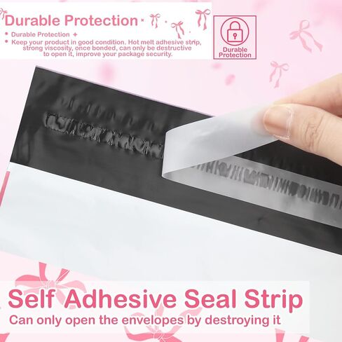 Honoson 200 Pcs Pink Bow Poly Mailer with Handle 10 x 13 Inch Designer Shipping Mailers Heavy Duty Waterproof Self Adhesive Shipping Bags for Large Mailing Envelopes Bulk Tear Resistant Packaging in Saudi Arabia