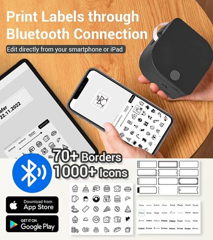 Phomemo Bluetooth Inkless Label Printer - Mini Label Maker with Tape Satin Ribbon for Gift, Wedding, Craft Work for Office Home Organization, Small Label Maker with Multiple Templates in Saudi Arabia