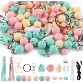 119Pcs Green 12mm 15mm Silicone Beads for Keychain Making,Leaf Sunflower Flower Silicone Focal Beads for Pens,Breakaway Clasps Tassels Keychains for Lanyard Making DIY Accessories in Saudi Arabia