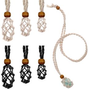 6 PCS Crystals Necklace Holders, Necklace Cord Empty Stone Holder Adjustable Braided Cord Cage Quartz Crystal Stone Cords for DIY Jewelry Making (Black & Beige) in Kuwait