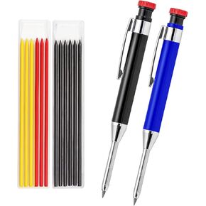 أقلام النجارين من Greywolf 2-Pack ، أقلام الرصاص النجارين الشاقين مع 14 عبوات ، علامات قلم رصاص تلقائي عميقة من الثقب العميق مع المبدع المدمج للنجارين ، المهندسين المعماريين (الأسود ، الأحمر) in Kuwait