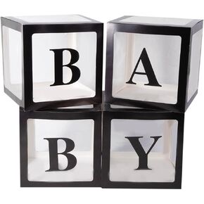 CJT Baby Boxes with Letters for Baby Shower,Clear Baby Shower Decorations Block Boxes,Transparent Balloon Box Backdrop for Birthday Party,4PCS(Black) in Saudi Arabia