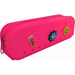 Pencil Case Pouch. Includes 3 Surprise Snap On Charms. Ideal for School Supplies, Arts and Crafts, Makeup Bag, Beach and Pool Day Essentials - Great for Boys and Girls (Light Blue) in Saudi Arabia