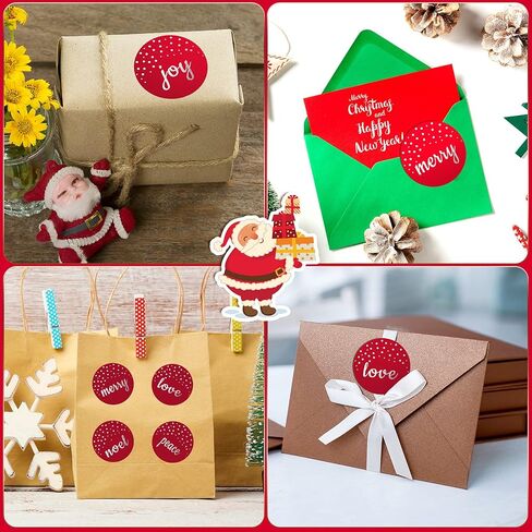 500 Pieces Merry Christmas Stickers Labels for Envelopes 1.5 Inch Joy Peace Love Red Christmas Foil Seal Stickers Roll Holiday Stickers Xmas Labels Roll for Greeting, Sealing, Gifting, Gift Decor in Saudi Arabia