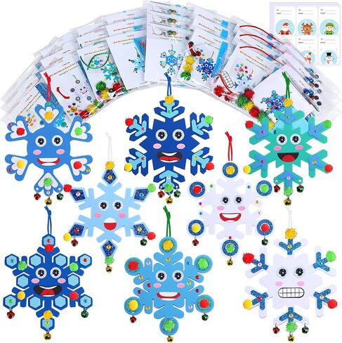 Winlyn 24 Sets Christmas Craft Kits Winter Crafts Diy Snow Snow Snowdarics Decorations Arts مجموعات فنية الثلج Snowflakes Smile ملصقات Jingel Bells للأطفال in Saudi Arabia