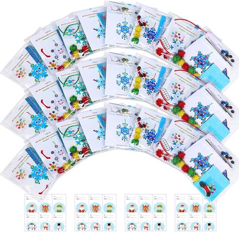 Winlyn 24 Sets Christmas Craft Kits Winter Crafts Diy Snow Snow Snowdarics Decorations Arts مجموعات فنية الثلج Snowflakes Smile ملصقات Jingel Bells للأطفال in Saudi Arabia