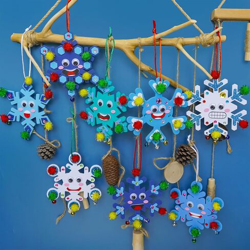 Winlyn 24 Sets Christmas Craft Kits Winter Crafts Diy Snow Snow Snowdarics Decorations Arts مجموعات فنية الثلج Snowflakes Smile ملصقات Jingel Bells للأطفال in Saudi Arabia