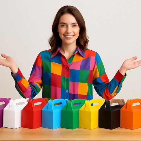 12Pack Large Party Favor Boxes,Kraft Treat Boxes, (9.45 * 5 * 5"),Large Goodie Boxes, Gable Gift Boxes with Handles,Candy Boxes for Kids Birthday Baby Shower Wedding Halloween Christmas. in Saudi Arabia