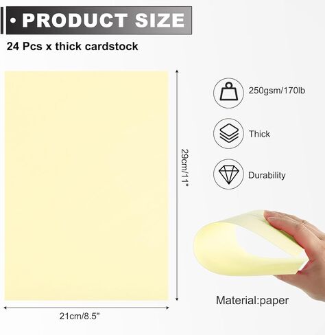 MECCANIXITY 24 Sheets Light Yellow Cardstock Printer Paper 8.5" x 11" A4 Thick Paper Sheet 250gsm/170lb Bulk Card Stock for Printer DIY Scrapbook Menus Cards Invitations and Crafts in Kuwait